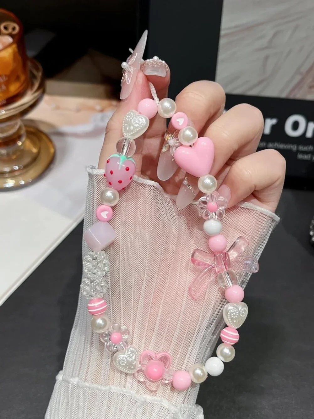 iPhone 15 Plus Wavy Phone Case Includes Beaded Phone Strap Charm